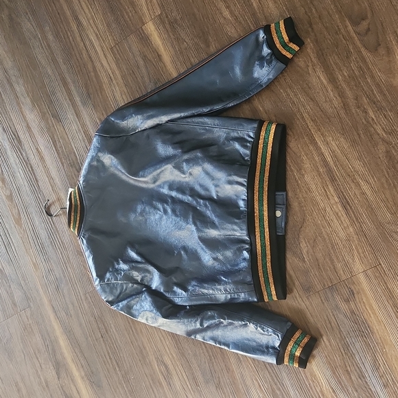 NWT Coach Shrunken Leather Varsity Jacket In Metallic Cadet Blue - Picture 11 of 17